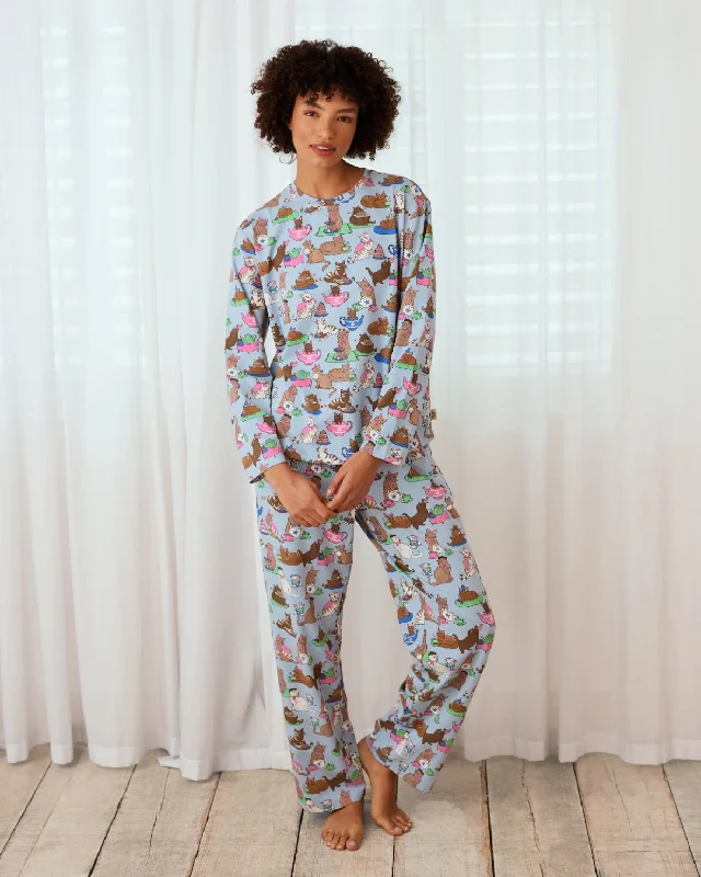 Organic Cotton Cats Tea Party Print Long Pyjama Set