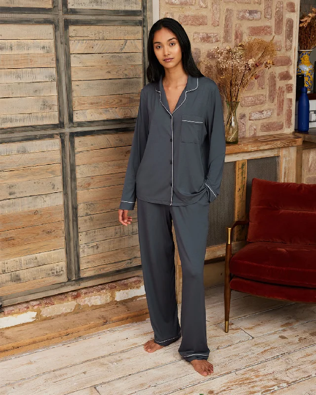 TENCEL™ Modal Long Button Up Pyjama Set - Blue Grey