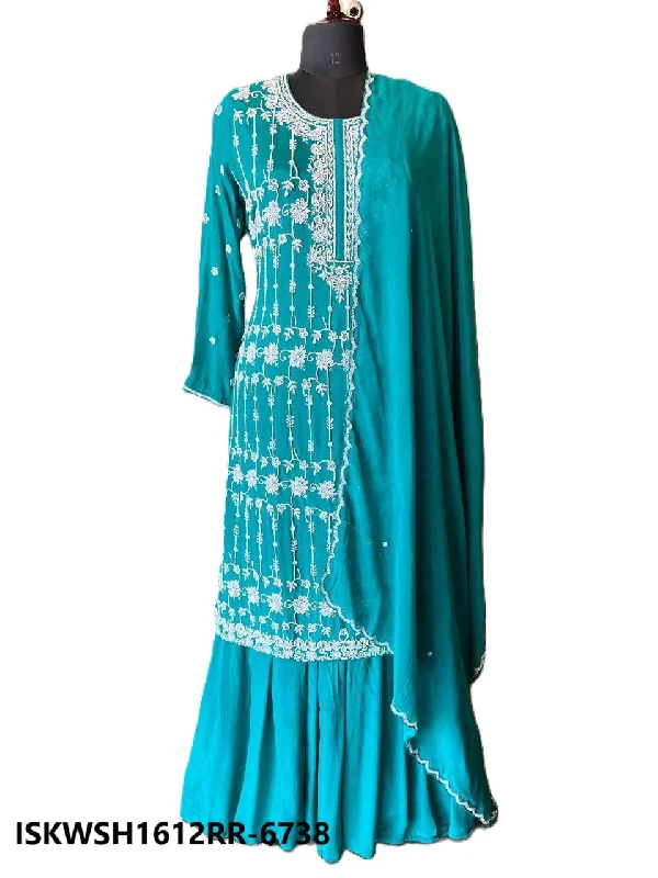 Embroidered Chinon Kurti With Sharara And Dupatta-ISKWSH1612RR-6738