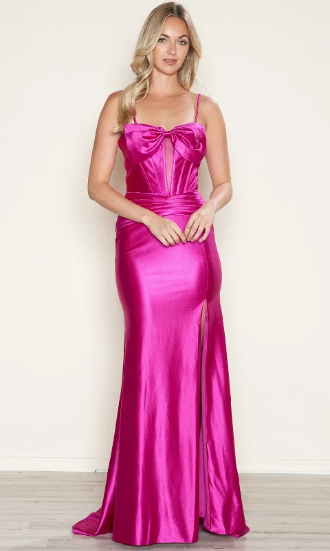 Poly USA 9644 - Bow Accented Sweetheart Satin Prom Dress