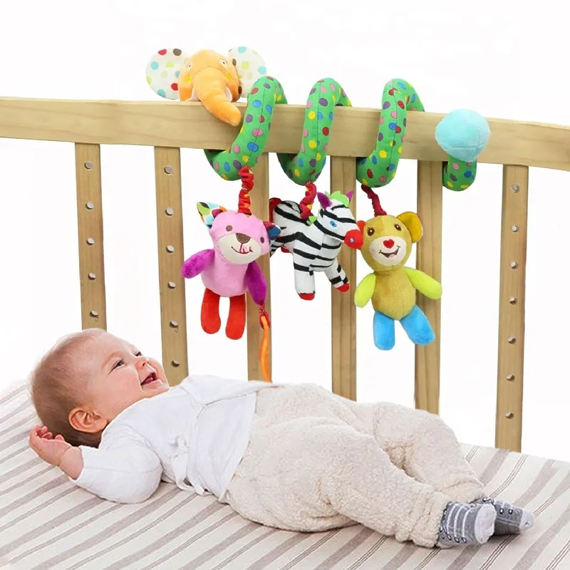 Baby Moo Jungle Safari Squeaker And Teething Musical Crib Spiral Toy - Green