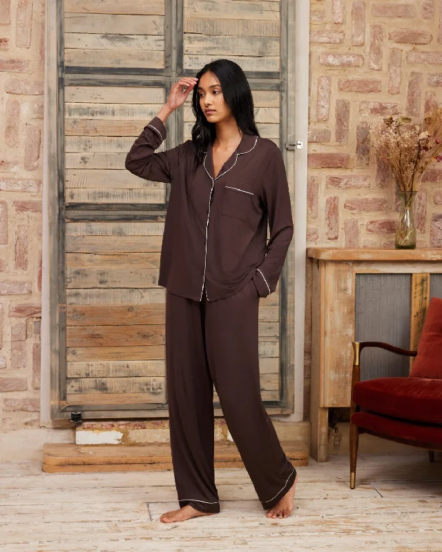 TENCEL™ Modal Long Button Up Pyjama Set - Brown