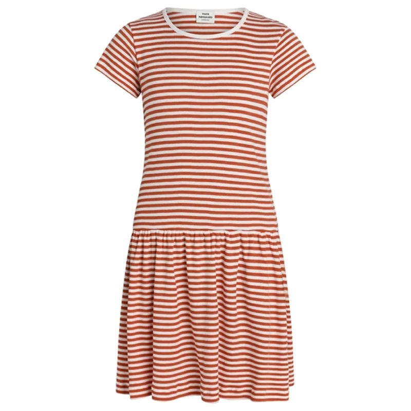 Mads Nørgaard Cotton Stripe Daisina Dress Cherry Tomato/White