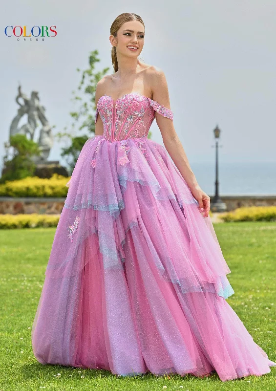 Colors Dress 3534 - Sweetheart Ruffle Layered Ballgown