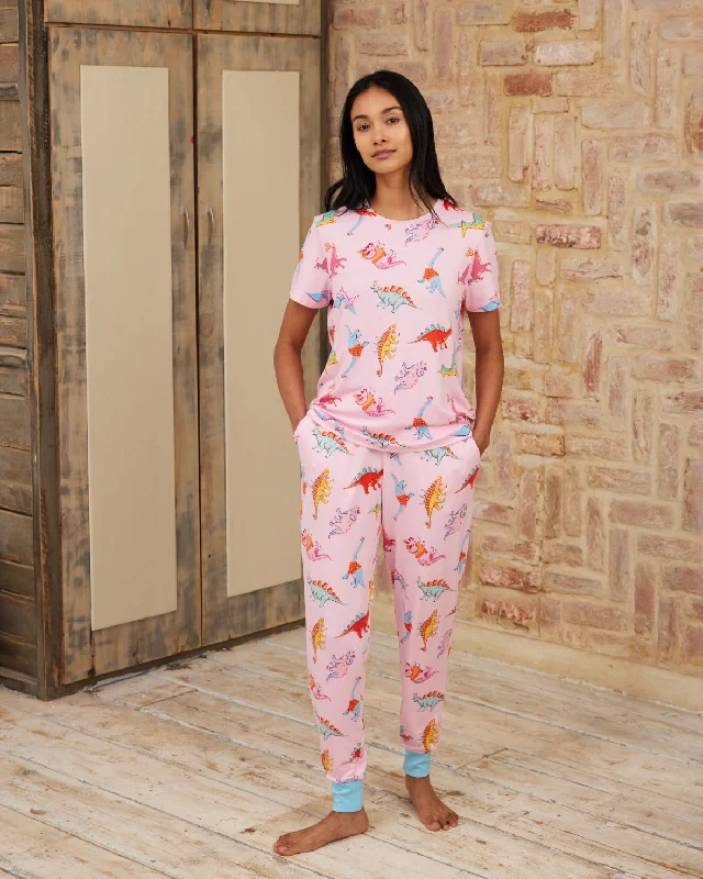 Dinosaur Print Long Pyjama Set - Pink