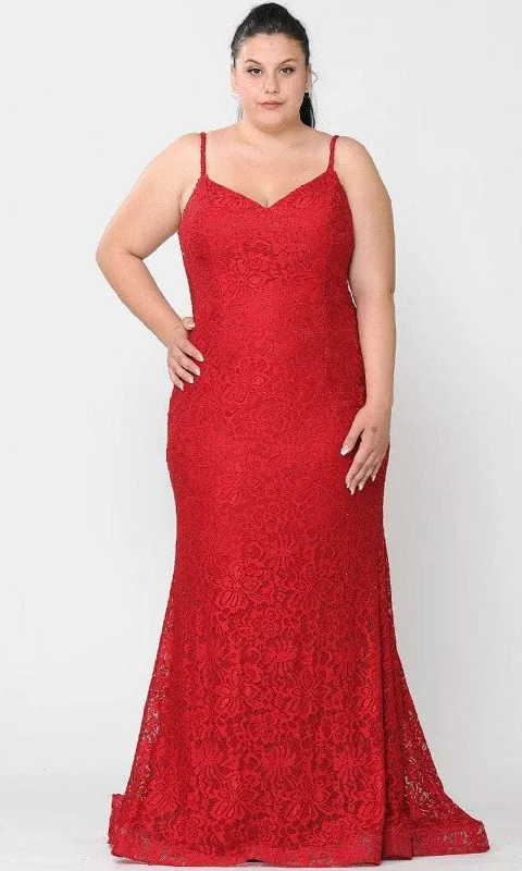 Poly USA W1090 - Beaded Lace Trumpet Evening Gown