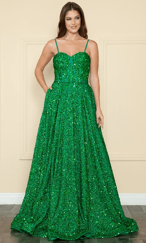 Poly USA 9152 - Sequin Velvet A-Line Gown