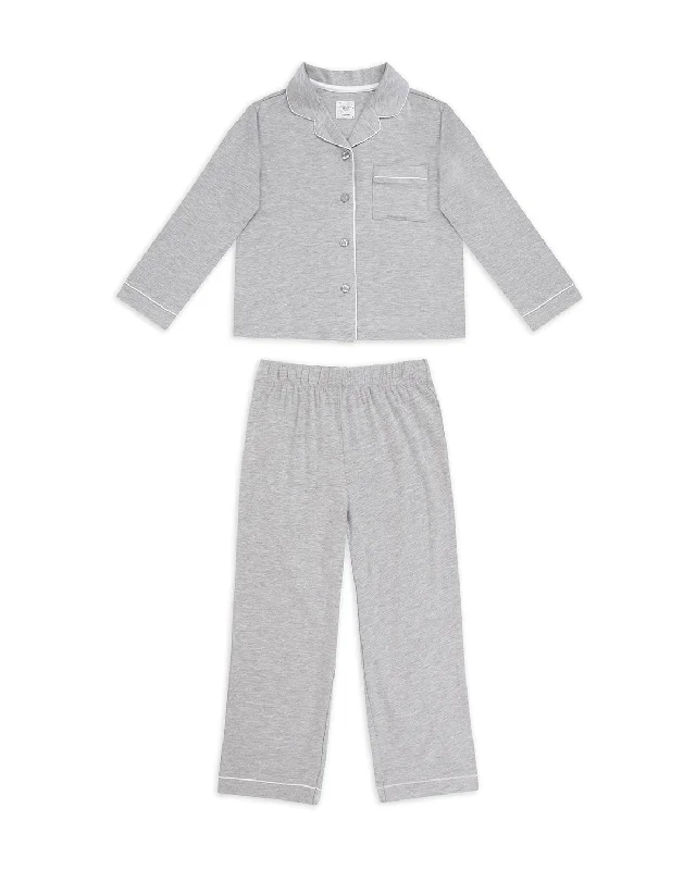 Kids TENCEL™ Modal Long Button Up Pyjama Set - Grey Marl