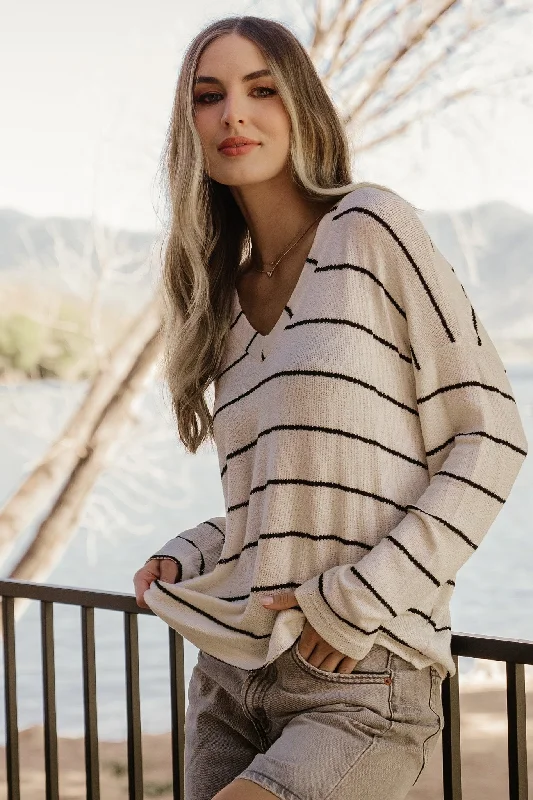 Houston Relaxed Sweater Top | Ivory Stripe