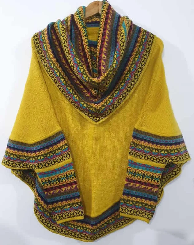 Knitted Turtleneck Poncho Cape YELLOW Superfine Alpaca Wool