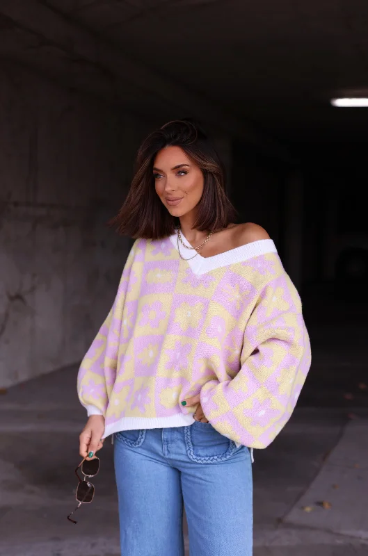 Checkered Floral Sweater