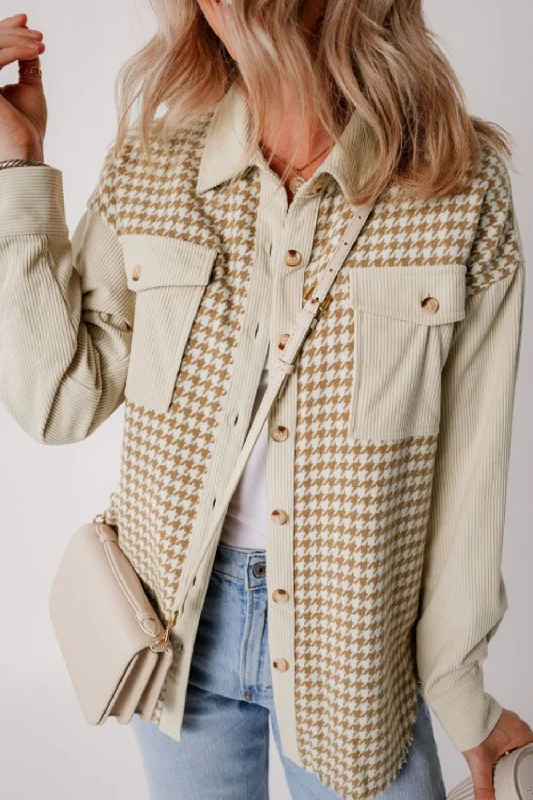 Houndstooth Button Up Long Sleeve Jacket