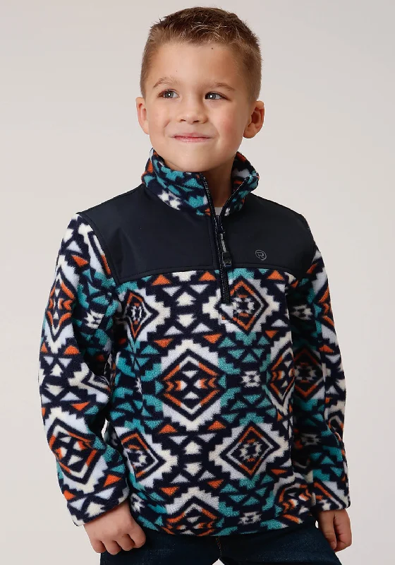 Roper Boys Kids Navy Multi Polyester Fleece Jacket