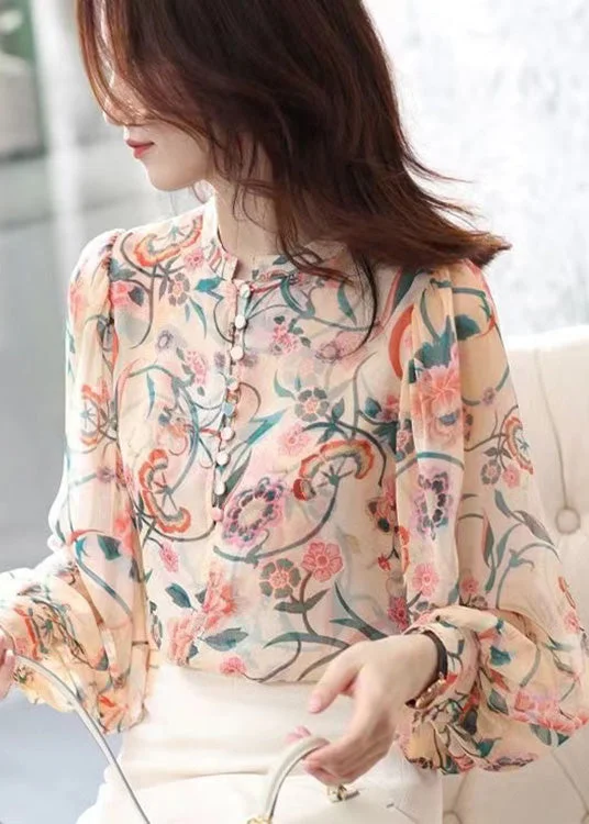 Boutique Print Button Chiffon Shirts Long Sleeve