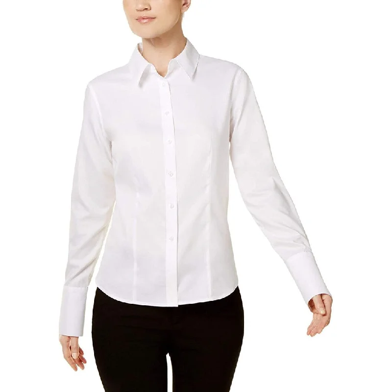 Calvin Klein Women's Petite Cotton Button-Front Shirt White Size 2