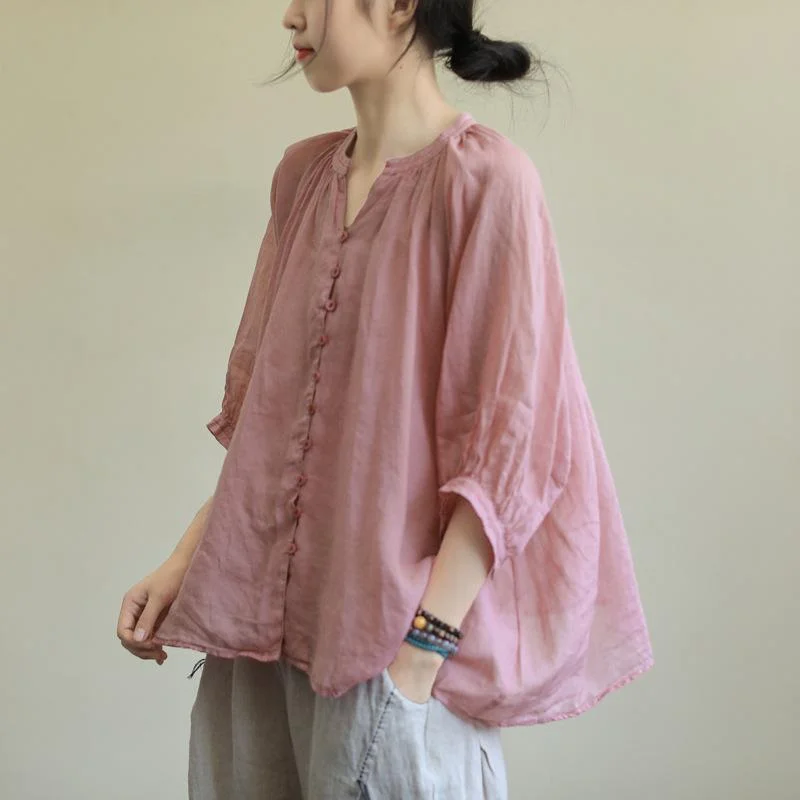 Linen Loose Three-Quarter Sleeve Shirt