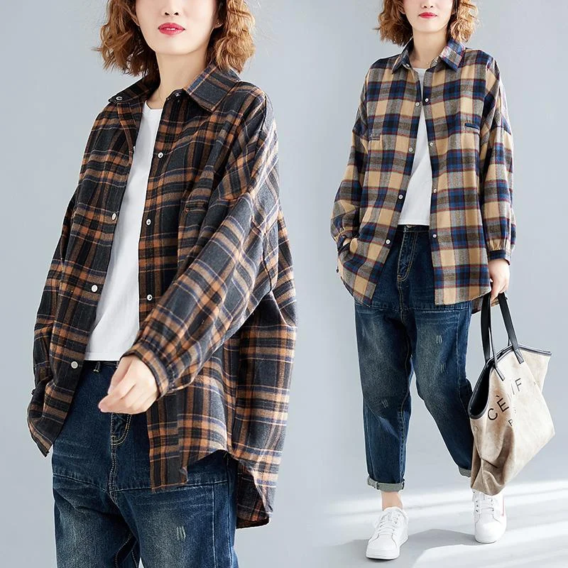 BABAKUD Loose Casual Plaid Shirt