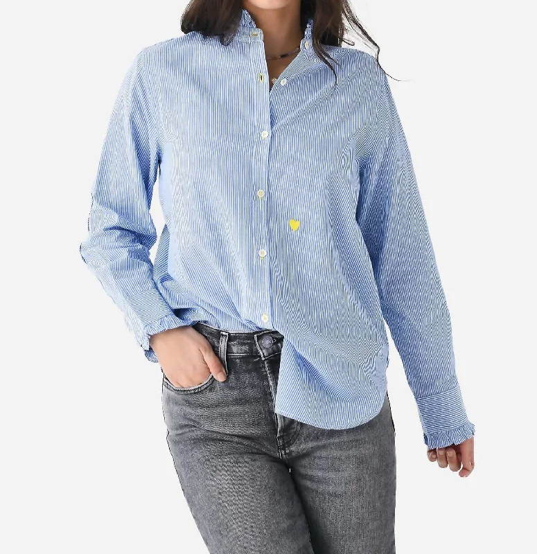 Mia Ruffle Shirt In Lunar Blue