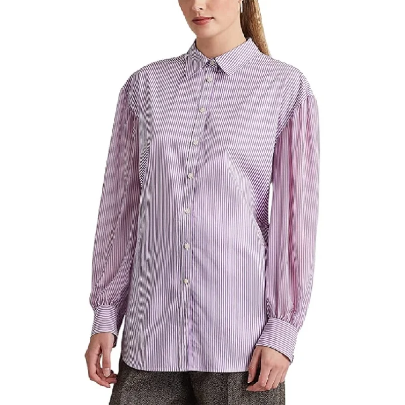 Ralph Lauren Women's Striped Broadcloth Shirt Purple