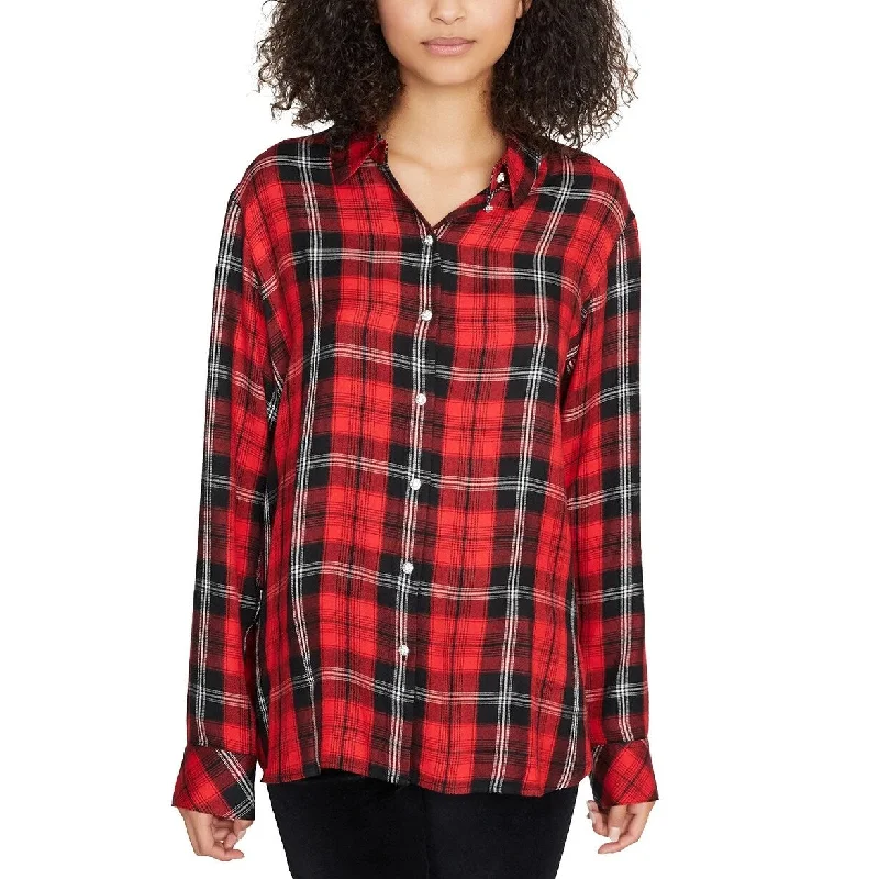 Sanctuary Women's Life Of The Party Plaid Boyfriend Shirt Red Size S