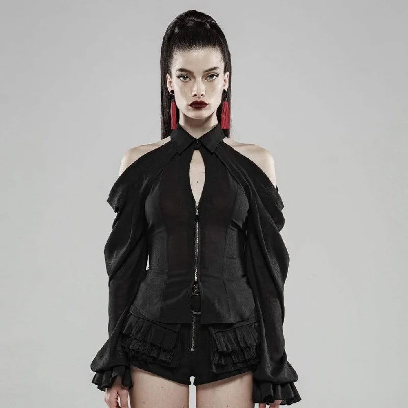 Women's Goth Off Shoulder Removable Sleeved Frilled Shirts