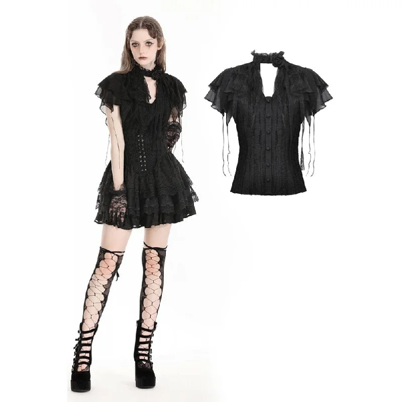 Women's Gothic Ruffled Lace Splice Shirt