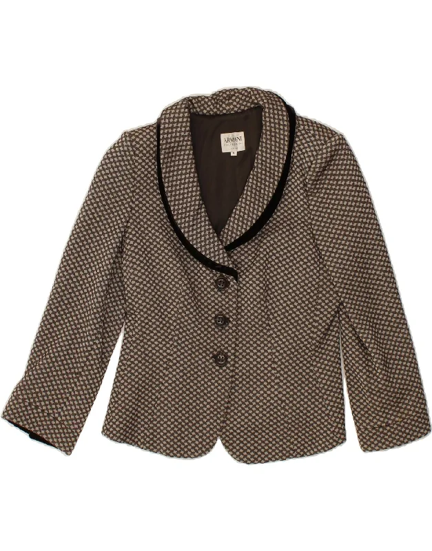 ARMANI Womens 3 Button Blazer Jacket IT 44 Medium Grey Geometric