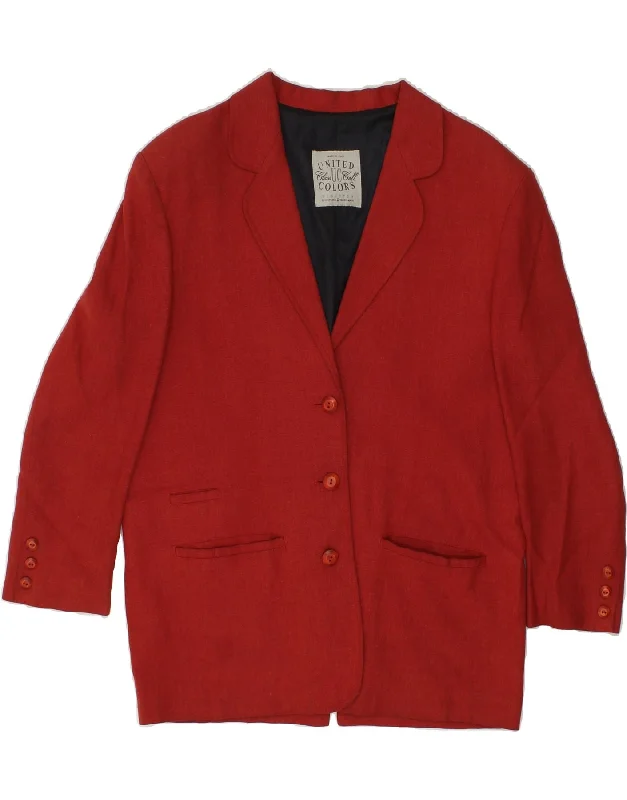 BENETTON Womens Longline 3 Button Blazer Jacket IT 44 Medium Red Viscose