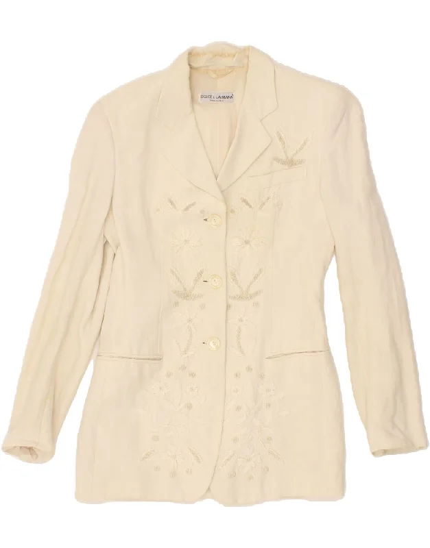 DOLCE & GABBANA Womens 3 Button Blazer Jacket IT 40 Small Off White Floral