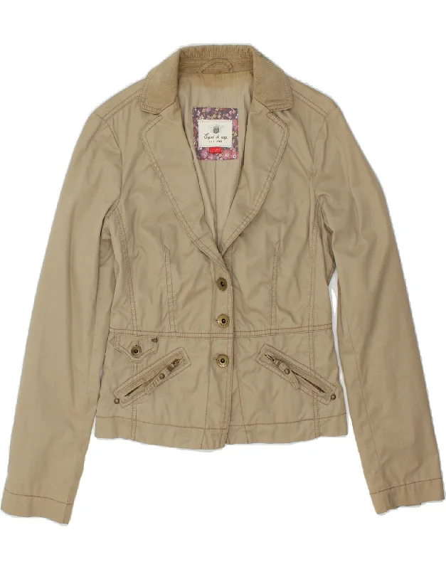 ESPRIT Womens 3 Button Blazer Jacket UK 10 Small Beige Cotton