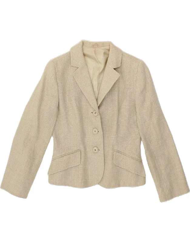 HOBBS Womens 3/4 Sleeve 3 Button Blazer Jacket UK 10 Small Beige Linen