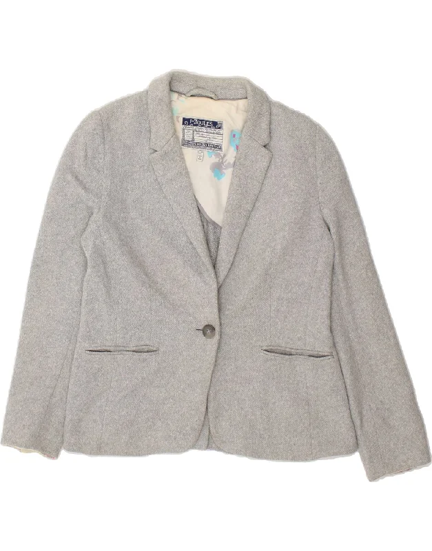 JOULES Womens 1 Button Blazer Jacket UK 14 Large Grey Cotton