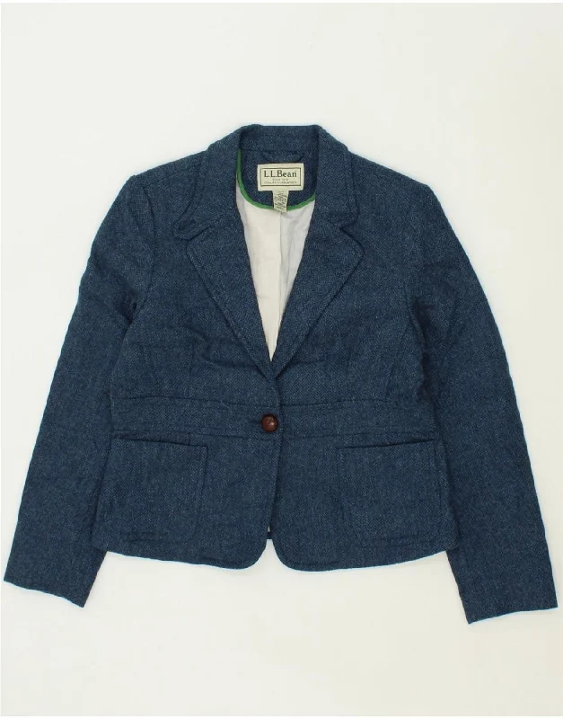 L.L.BEAN Womens 1 Button Blazer Jacket US 16 Large Navy Blue Herringbone