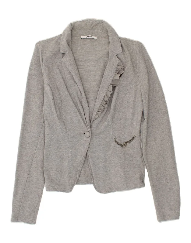 LIU JO Womens 1 Button Blazer Jacket UK 12 Medium Grey Cotton