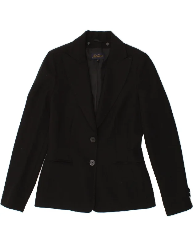 LUISA SPAGNOLI Womens 2 Button Blazer Jacket IT 42 Medium Black Polyester