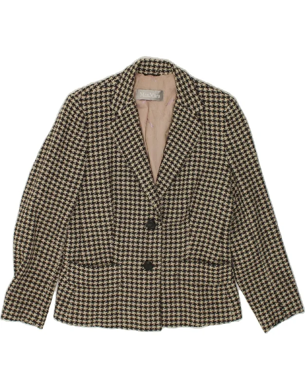 MAX MARA Womens 2 Button Blazer Jacket UK 12 Medium Beige Houndstooth Wool