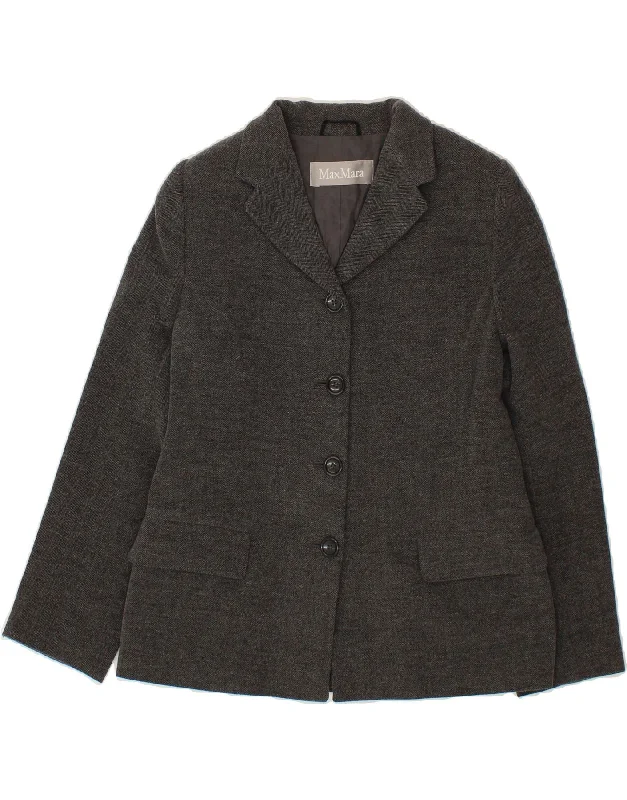 MAX MARA Womens 4 Button Blazer Jacket UK 12 Medium Grey Herringbone