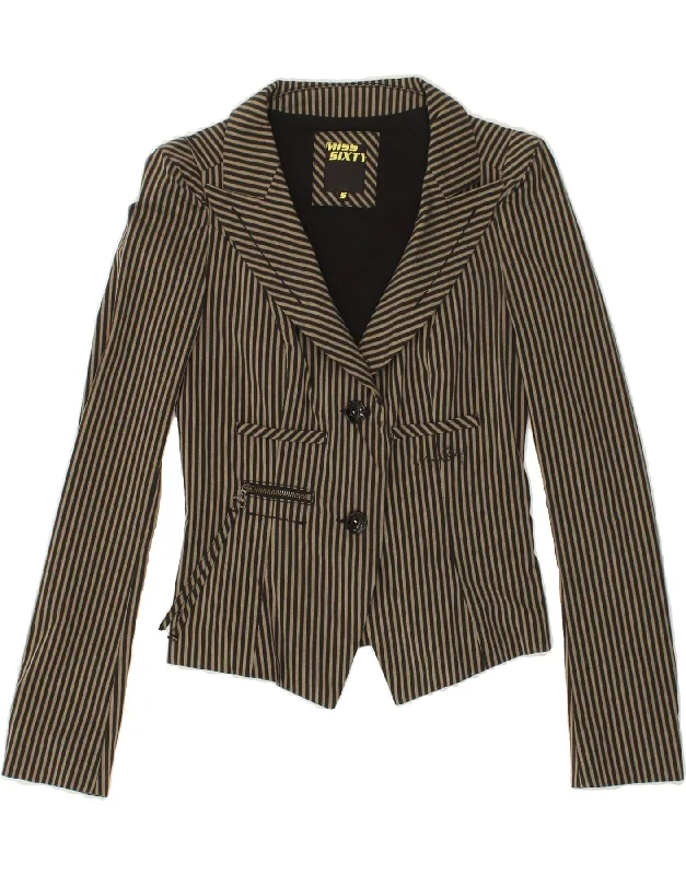 MISS SIXTY Womens Crop 2 Button Blazer Jacket UK 8 Small Black Striped