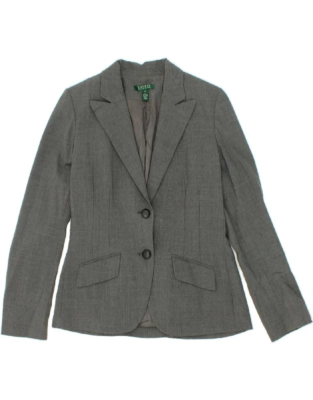 RALPH LAUREN Womens 2 Button Blazer Jacket US 10 Large Grey Wool