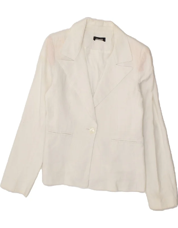 SINEQUANONE Womens 1 Button Blazer Jacket UK 12  Medium White Ramie