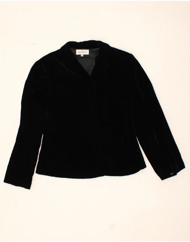 VALENTINO Womens 2 Button 3/4 Sleeve Blazer Jacket UK 12 Medium Black