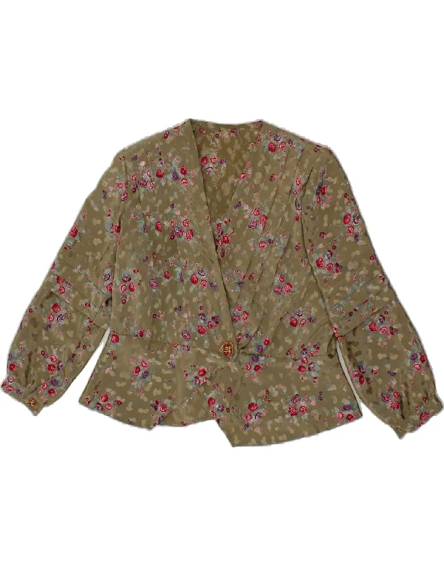 VINTAGE Womens 1 Button 3/4 Sleeve Blazer Jacket UK 14 Medium Green Floral