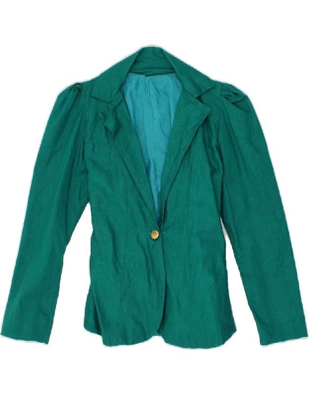 VINTAGE Womens 1 Button Blazer Jacket UK 8 Small Green