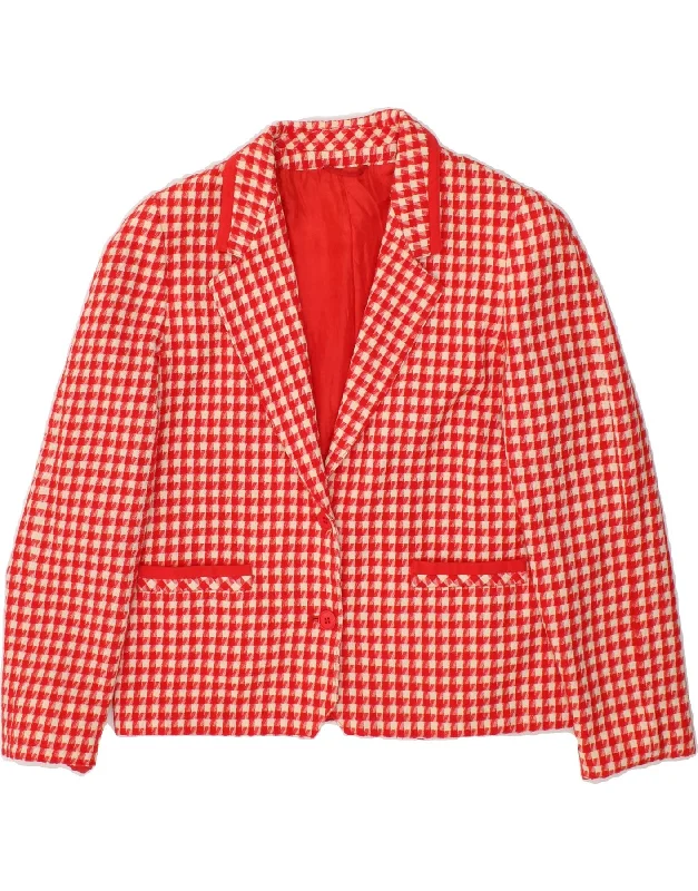 VINTAGE Womens 2 Button Blazer Jacket UK 12 Medium Red Houndstooth