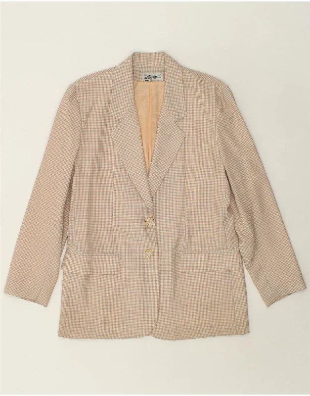 VINTAGE Womens 2 Button Blazer Jacket UK 14 Medium Beige Check Wool