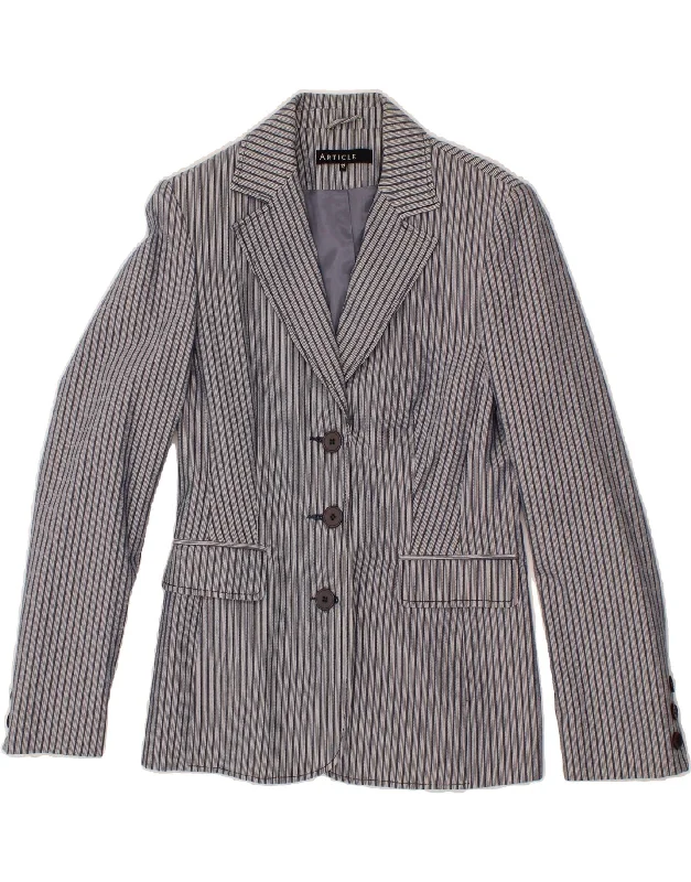 VINTAGE Womens 3 Button Blazer Jacket UK 12 Medium Blue Striped Cotton