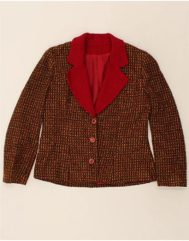 VINTAGE Womens 3 Button Blazer Jacket UK 14 Medium Red Check Acrylic