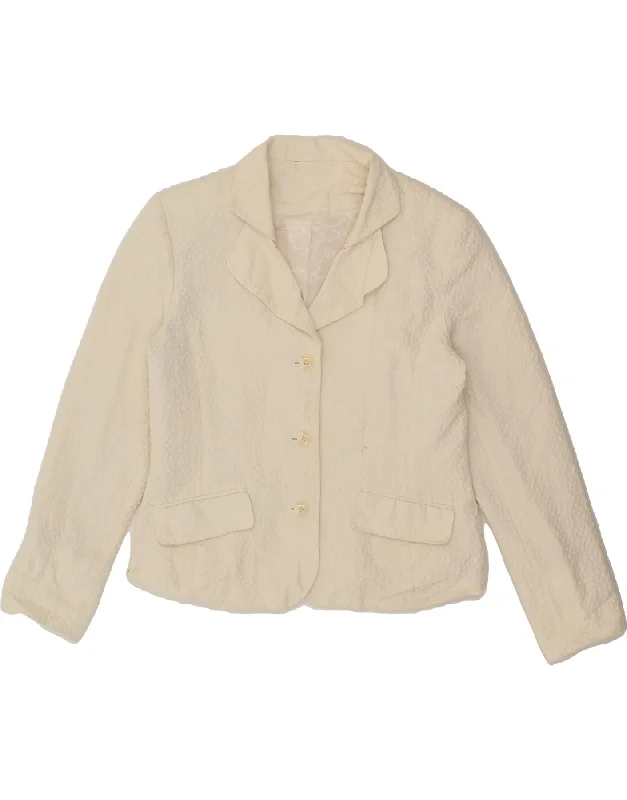 VINTAGE Womens 3 Button Blazer Jacket UK 16 Large Off White Cotton