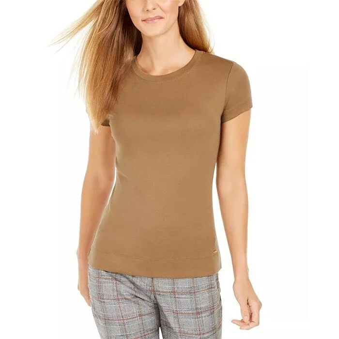 Calvin Klein Women's Short Sleeve Cotton T-Shirt Brown Size Small