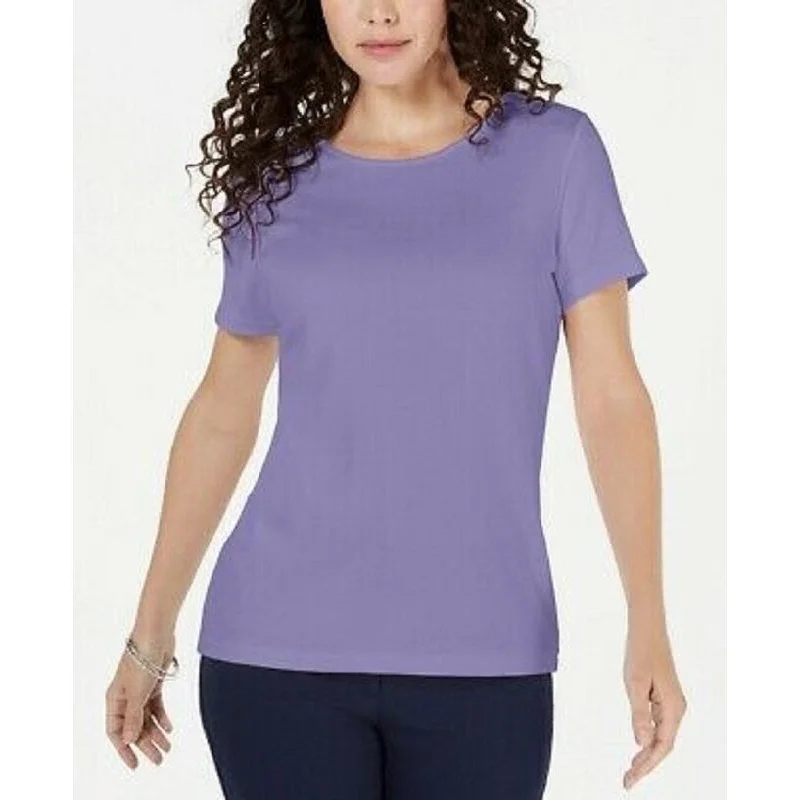 Karen Scott Women's Solid T-Shirt Purple Size Large